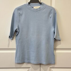 Maeve Anthropologie Blue Knit Mock Neck Short Sleeve Size L Women